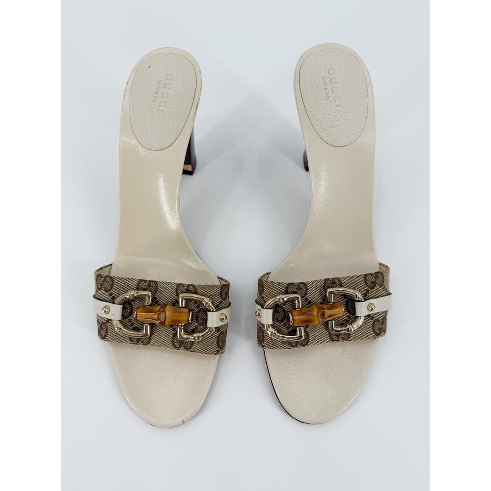 Gucci Tom Ford Monogram Horsebit Bamboo Heel Sandals Mule Slides White 39.5 9.5 - Picture 4 of 14